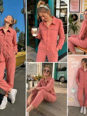 MADEWELL Pink Utility Zip Jumpsuit XL 100% Cotton Boiler Suit Retro 90s Casual